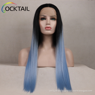 High temperature fiber purple green blue colour synthetic wig